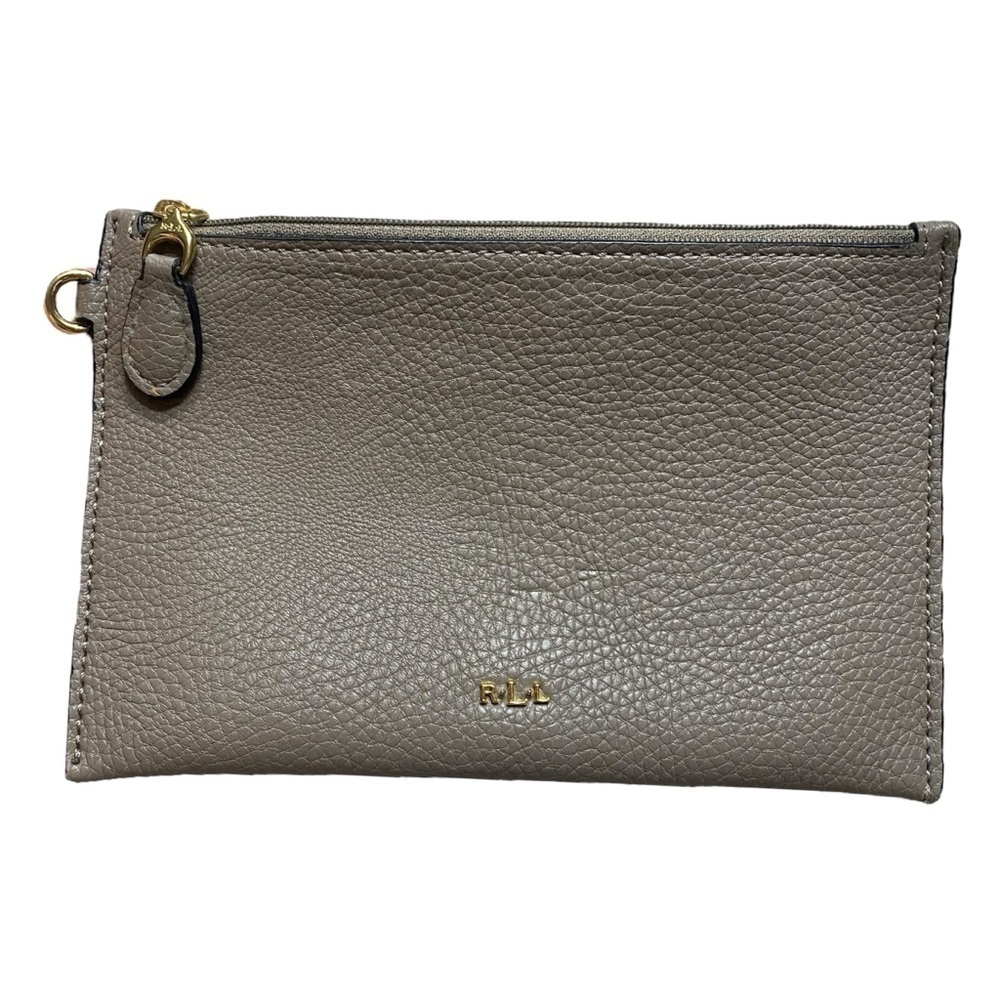 Lauren Ralph Lauren LRL Tan Pebbled Faux Leather Makeup Wristlet Bag